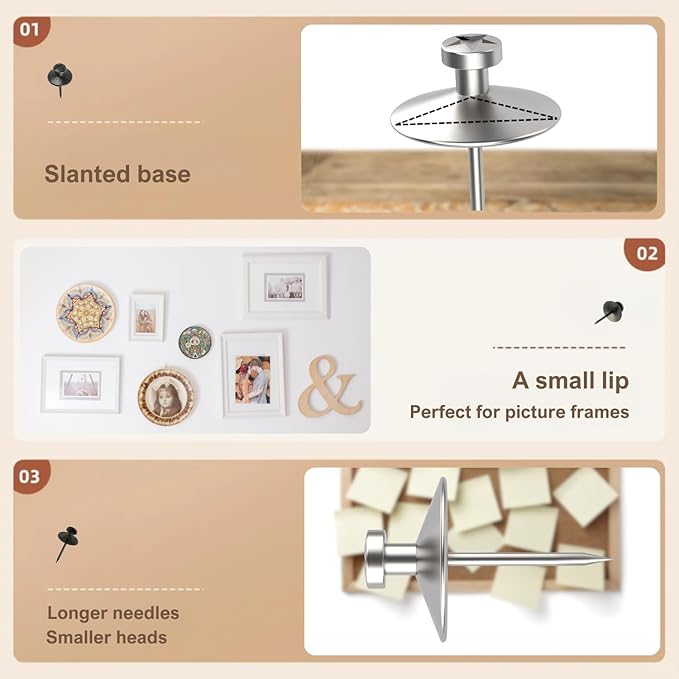 50pcs Silver Thumb Tacks for Wall Picture Hangers Heavy Duty Push pins for Wall - Image 3