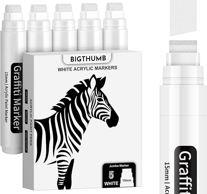 BIGTHUMB White Poster Markers Jumbo Paint Pen: 5 pcs 15mm Wide Tip Thick by BIGTHUMB