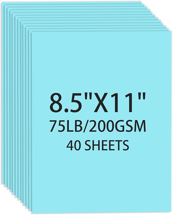 Cardstock 8.5 X 11, 40 Sheets Light Blue Card Stock, 75lb/ 200gsm Copy Paper by Ciphyfee