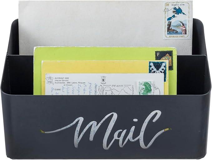 MyGift 2 Slot Modern Matte Black Metal Desktop Mail Sorter - Image 6