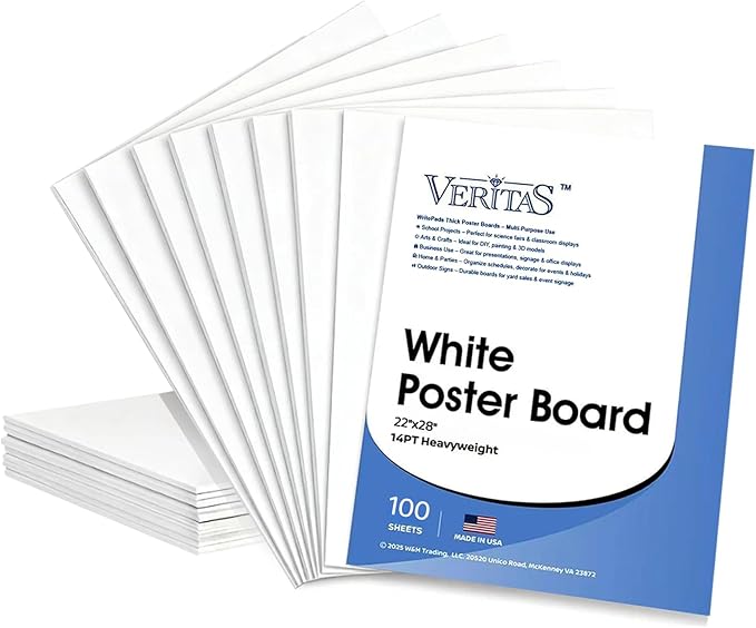 WritePads White Poster Boards 22"x28", 100 Pack, 130LB/290gsm Heavyweight by WritePads