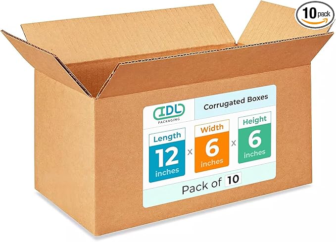 IDL Packaging - B-1266-10 Small Corrugated Shipping Boxes 12"L x 6”W x 6"H - by IDLPackaging