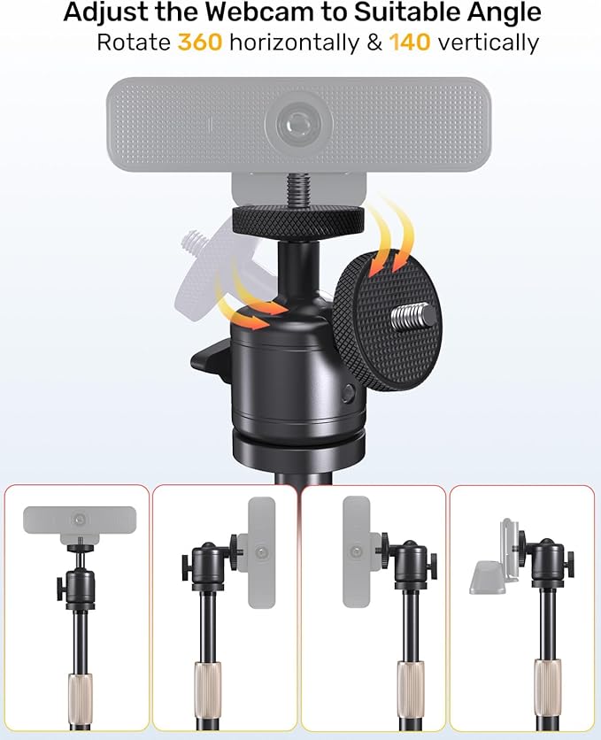Webcam Tripod Stand for Desk Height Adjustable & 360° Swivel Webcam Mount - Image 2