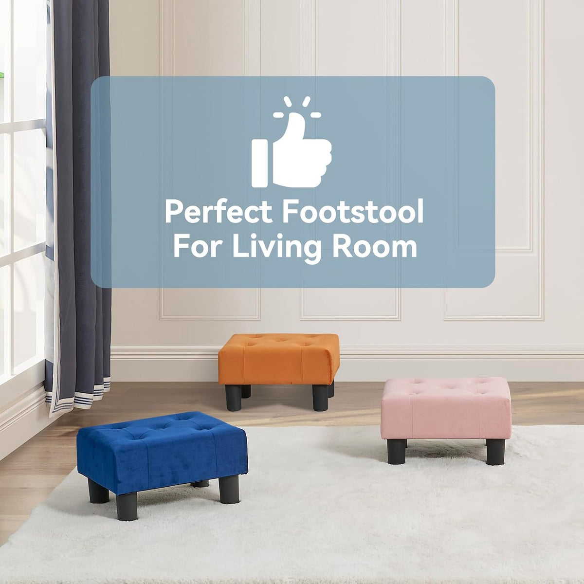 Poofzy Small Foot Stool Ottoman, Velvet Ottoman Foot Rest with Legs, Rectangl...