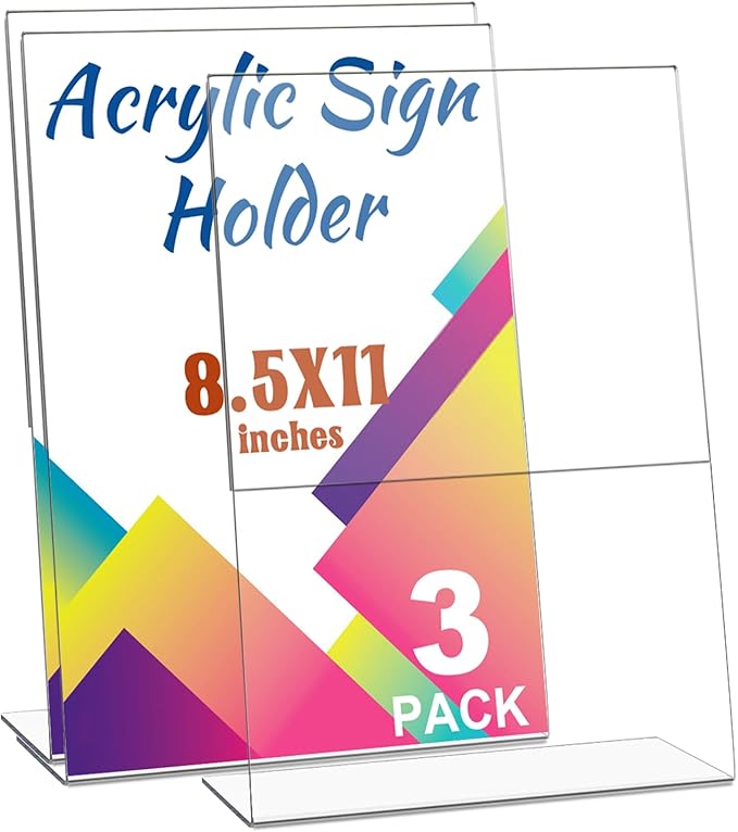 Laerjin 3 Pack Acrylic Sign Holder 8.5 x 11, Slanted Back Sign Holders by Laerjin