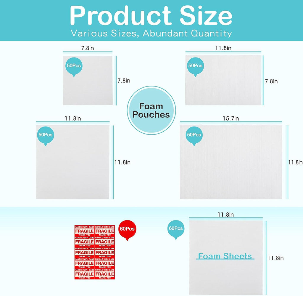 Dish Packing Supplies for Moving,320 Moving Supplies 4 Sizes (16 x 12", 12 x 12", 12 x 7.8", 7.8 x 7.8"),with 60 Fragile Stickers,High density thicker Cushion Foam for Plate Packing Shipping Storage.