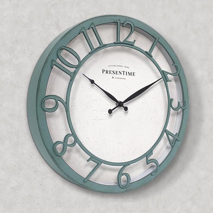 Presentime & Co 13" Farmhouse Series Wall Clock, Shiplap Style, Silent No - Image 3