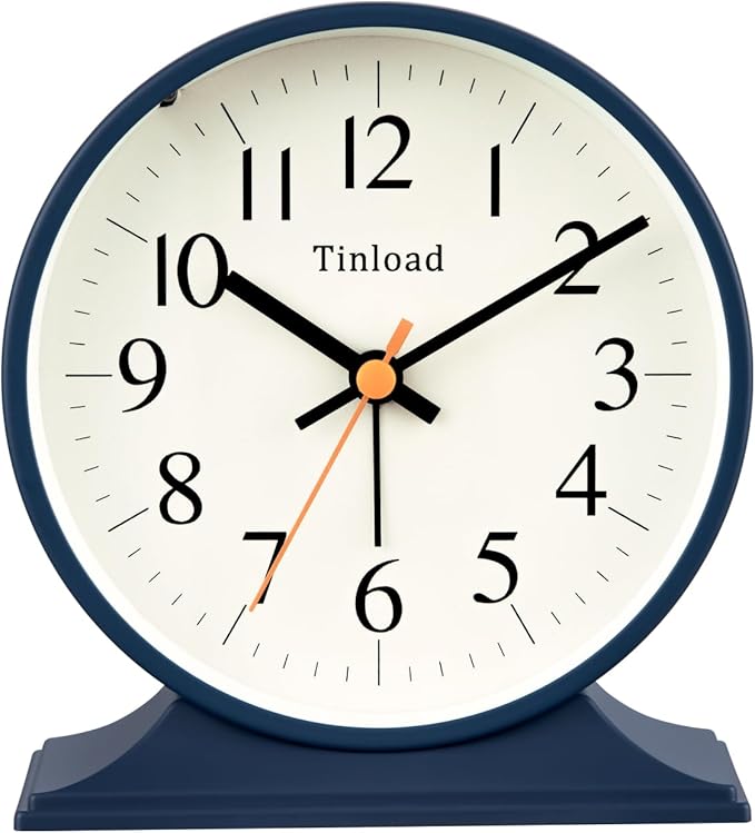 4.5"Retro Analog Alarm Clock, Vintage decor, Super Silent Non Ticking Small by Tinload