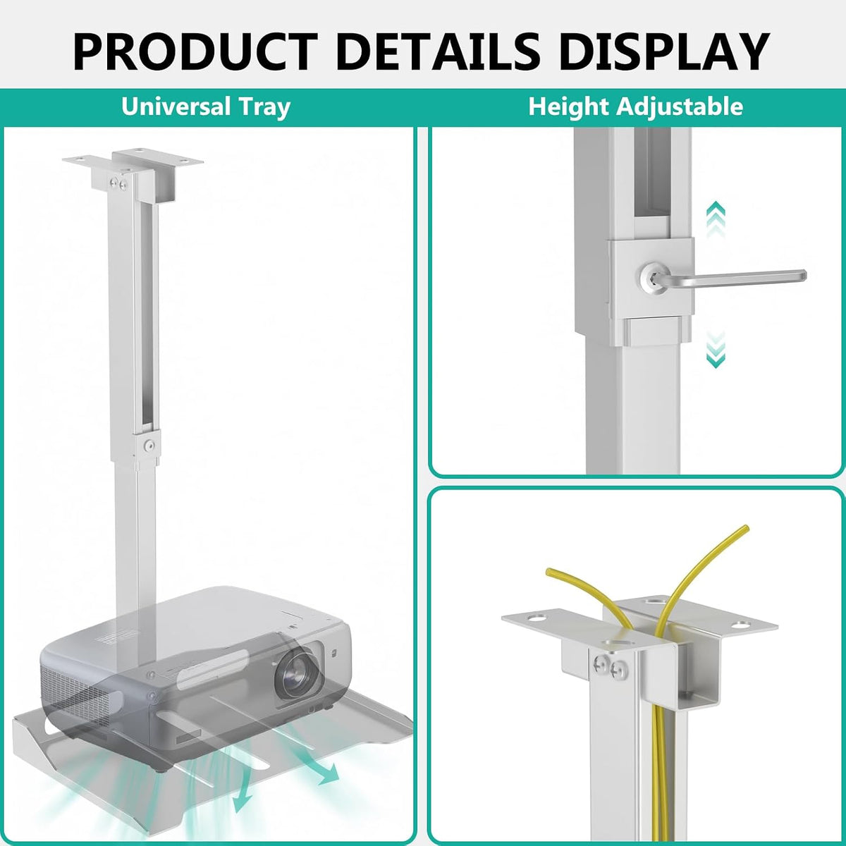 WALI Projector Ceiling Mount Tray, Height Adjustable Wall Mount Holder for Pr...