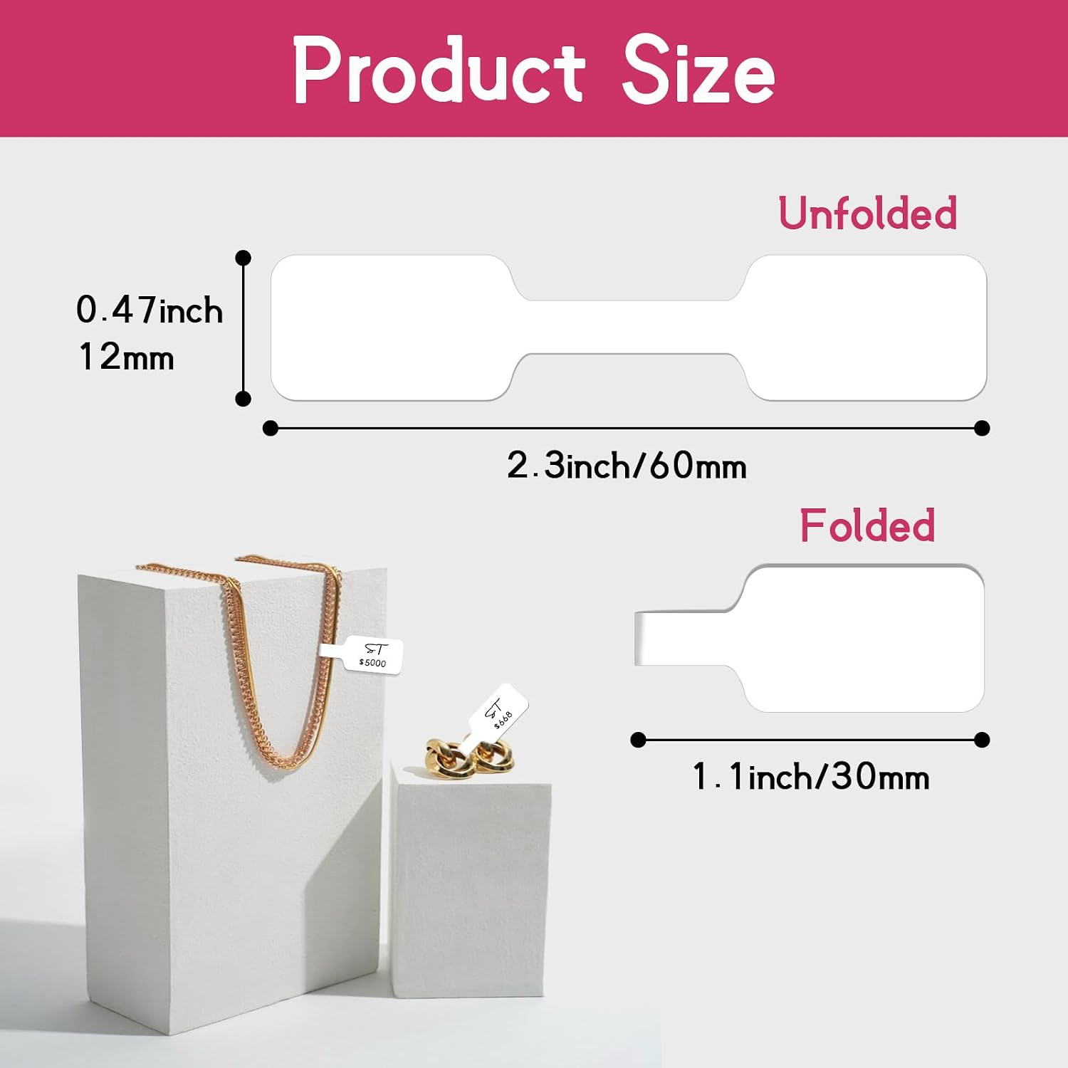 500 PCS Jewelry Price Tags Stickers for Necklace Earring Price Identify | Self Adhesive White Blank Dumbbell labels for Bracelet, Ring, Clothing Display