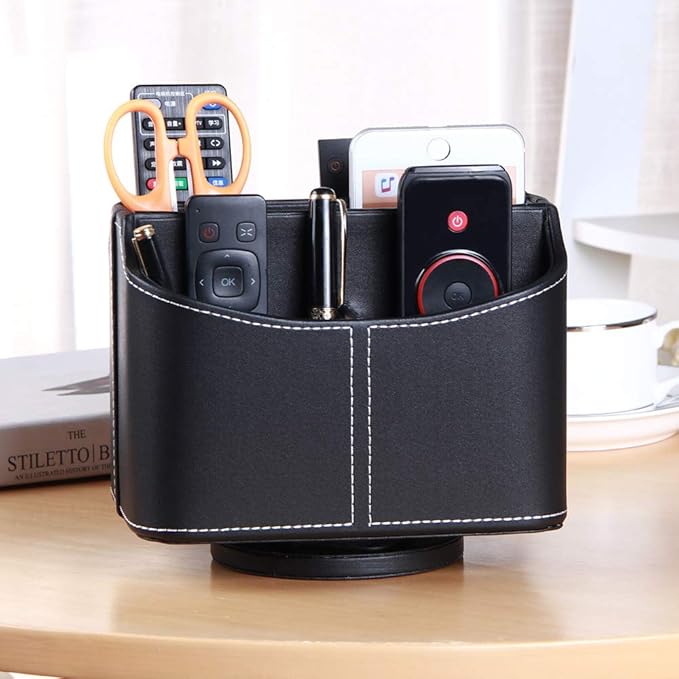 Remote Control Holder 360 Degrees Rotatable Desk Stationery Supply Organizer PU - Image 6