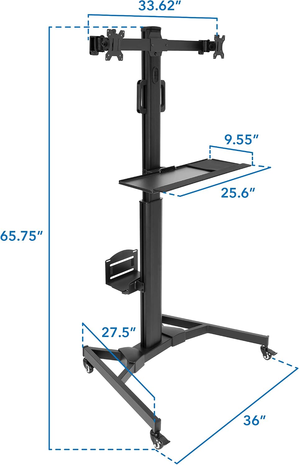Mount-It! Dual Monitor Computer Cart – Mobile Standing Desk with Wheels, Roll...