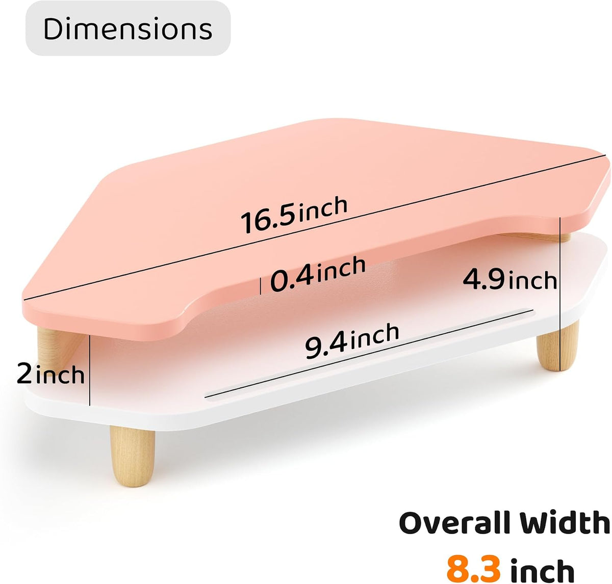 AFOOYO Monitor Stand Riser,2 Tier Corner Wood Sturdy 16.5In Computer Stand, M...