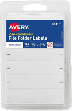 Avery File Folder Labels, 5/8" x 2-3/4", White, Non-Printable, 156 Blank Labels Total (6141)