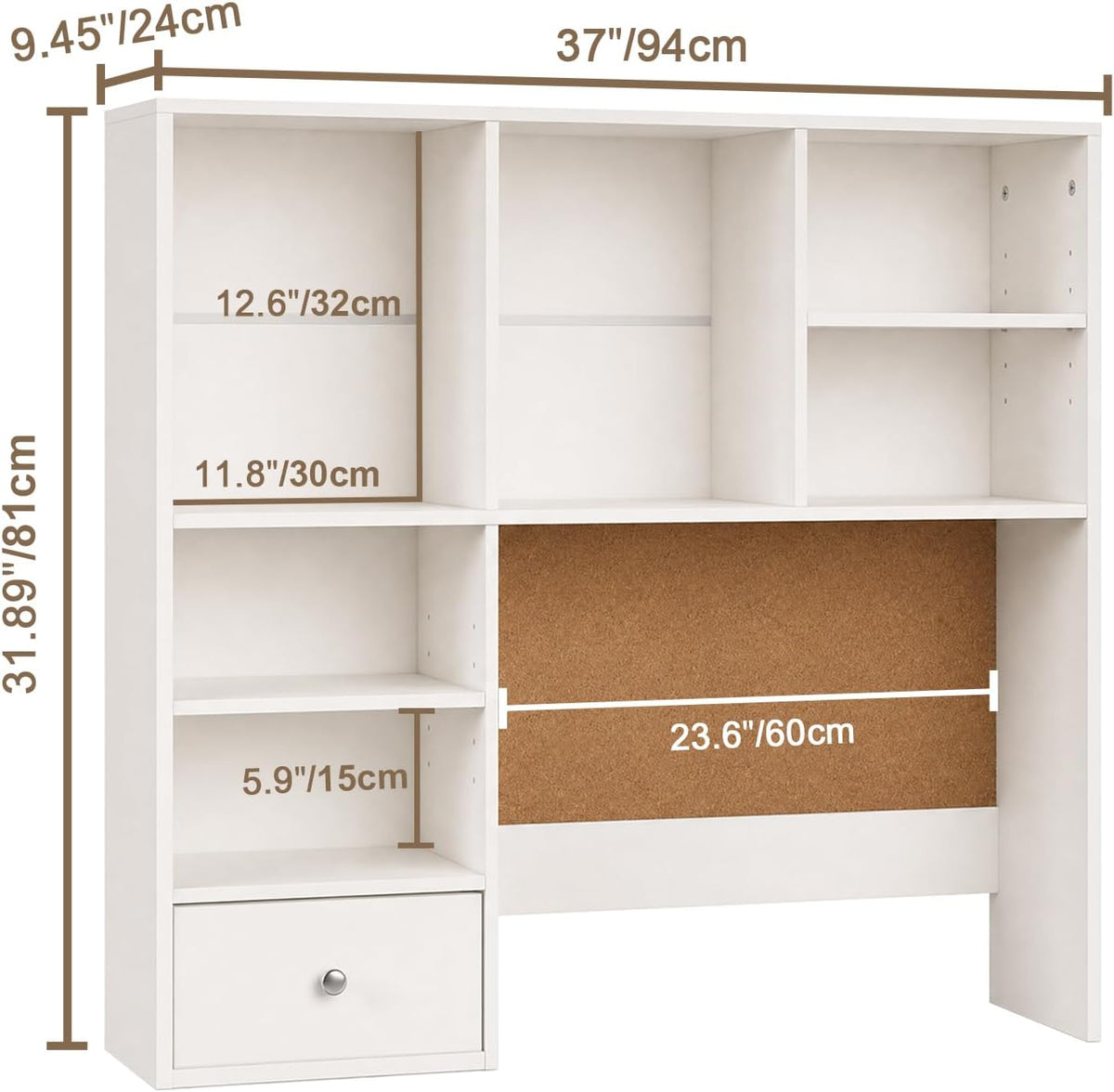Desk Hutch Dorm with Cork Board, Shelves and Drawer