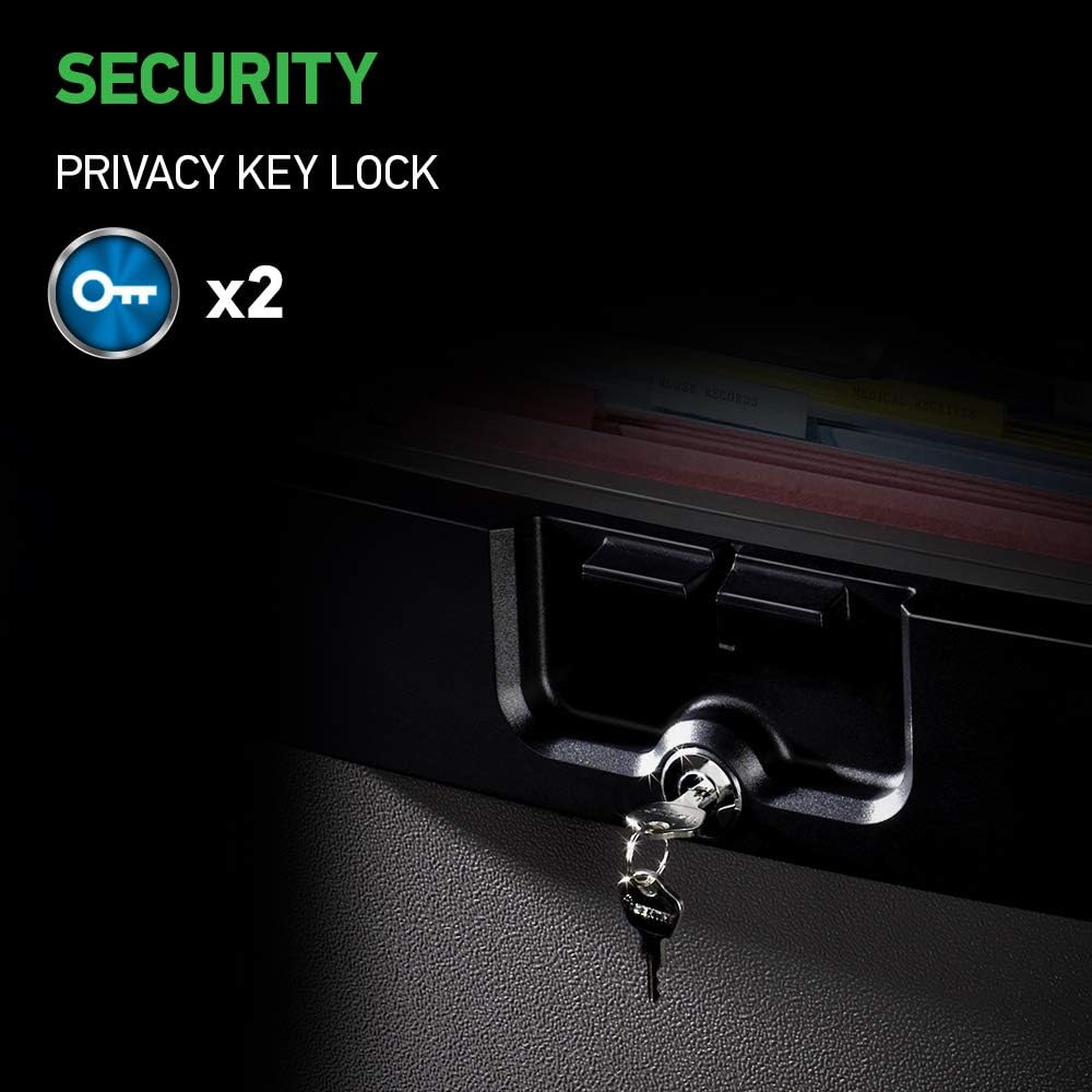 sentrysafe black fireproof and waterproof safe, file folder, side view