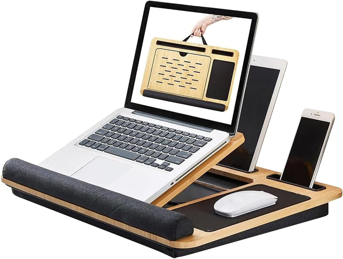 Foldable Wooden Laptop Stand for Desk – Adjustable & Portable Lapdesk wit...