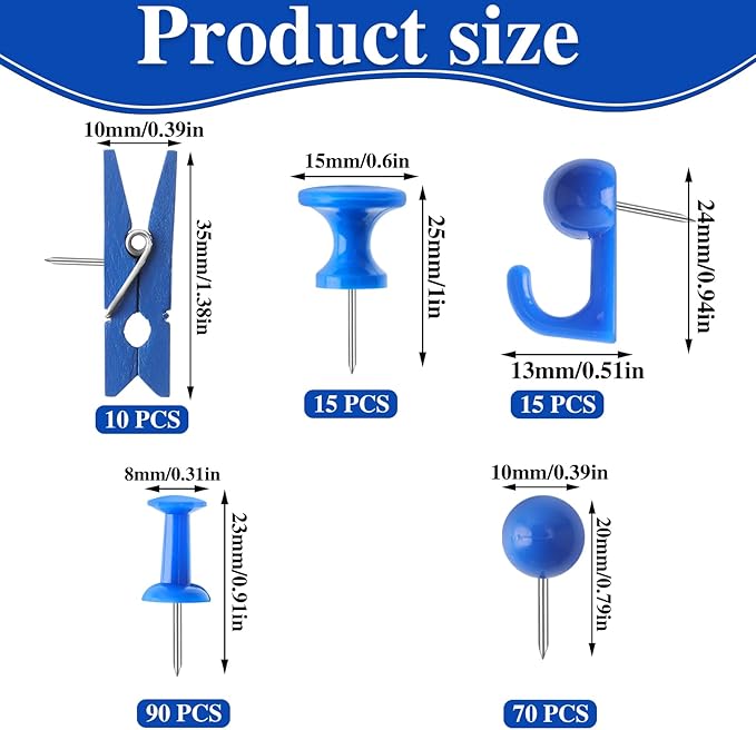 200 Pieces Push Pins Set, 5 Types Blue Thumb Tacks Cute Decorative Push Pins - Image 2