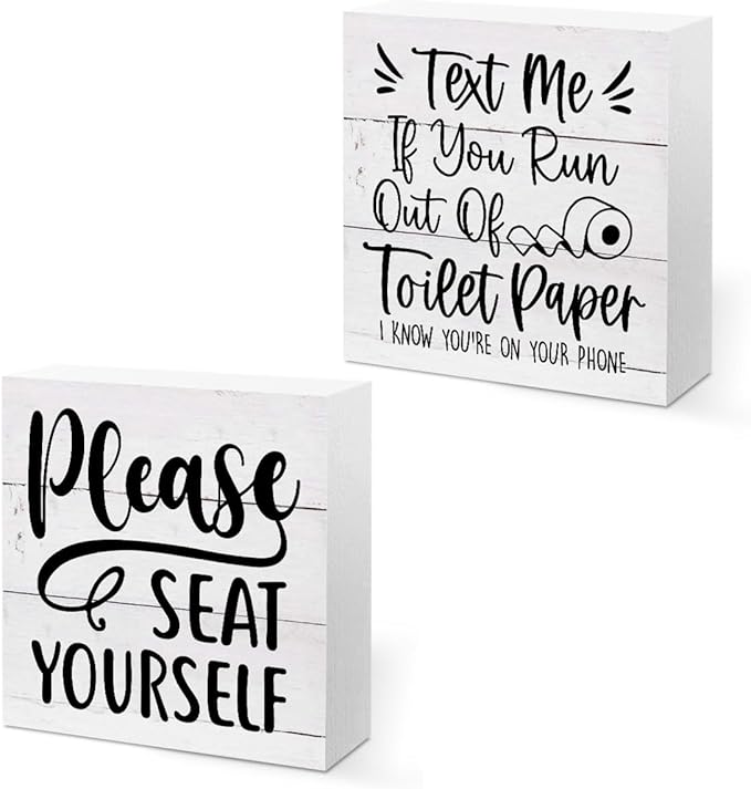 CQM 2 PCs Funny Bathroom Decor, Humorous Bathroom Decorative Sign, Rustic by Unknown