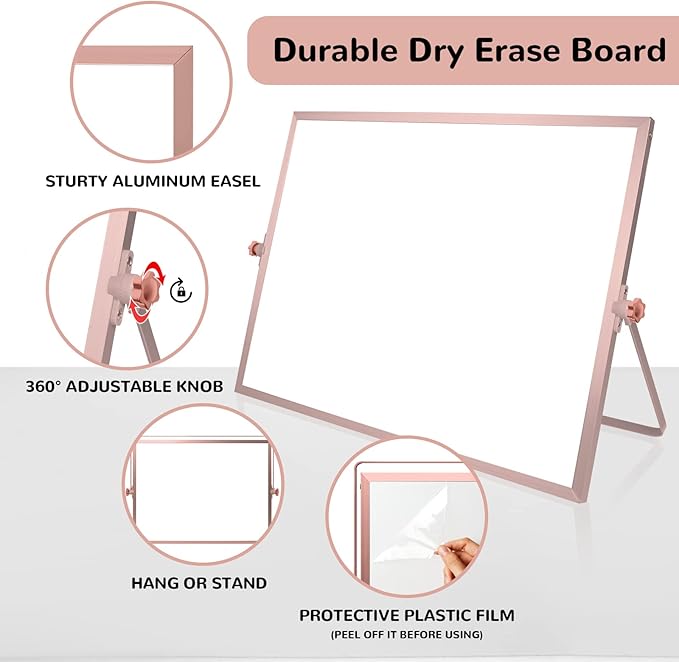 16 x 12 inches Dry Erase Whiteboard, Rose Gold Magnetic Desktop Double-Sided - Image 4