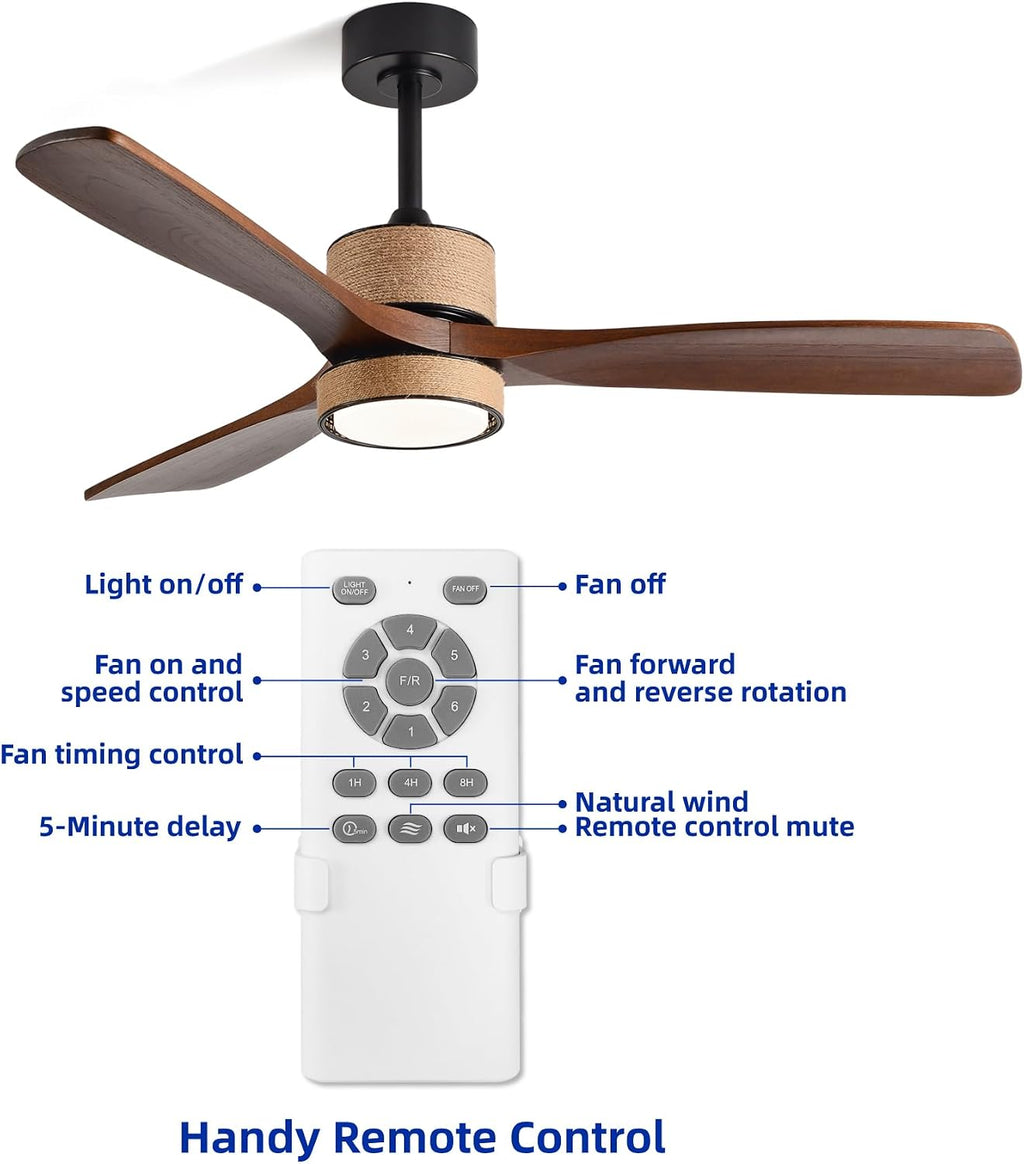 52 inch boho downrod ceiling fan with light, front angle view