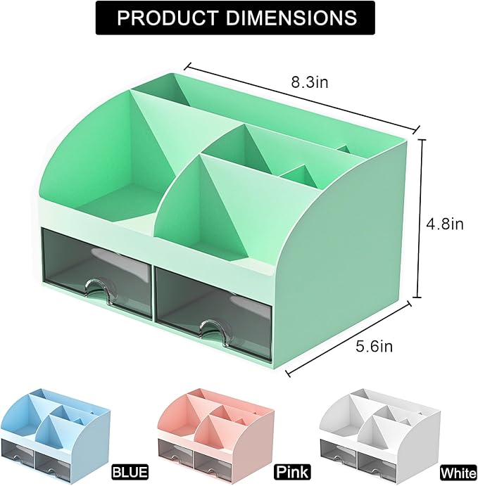 COMFYROOM Desk Organizer with 6 Compartments and 2 Drawers, Plastic Makeup - Image 4