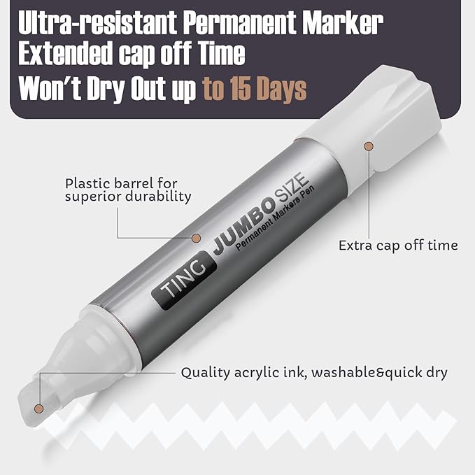 Fuutreo 10 Pack Jumbo Permanent Markers Bulk Large Chisel Tip Permanent Markers - Image 5