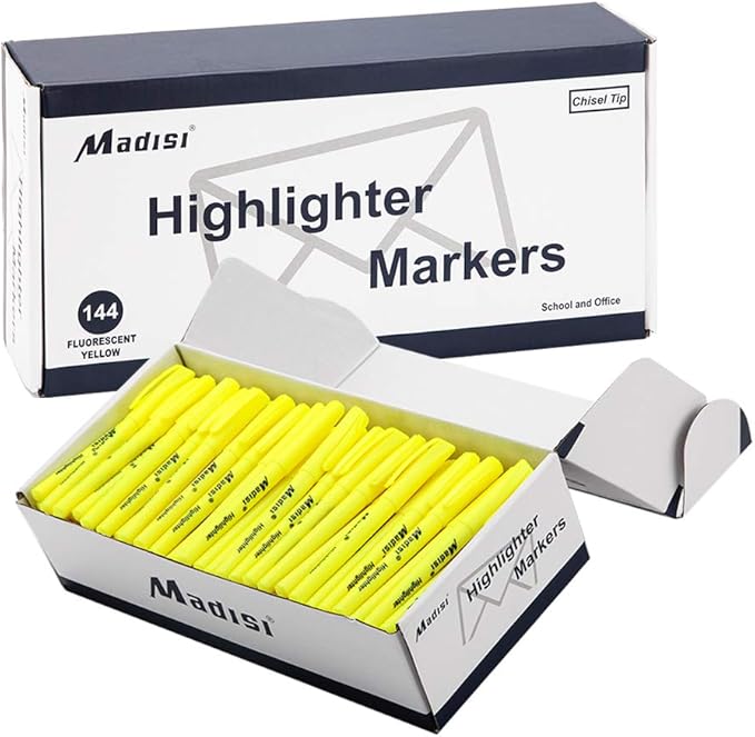 Madisi Highlighters, Chisel Tip, Fluorescent Yellow, Bulk Pack by Madisi