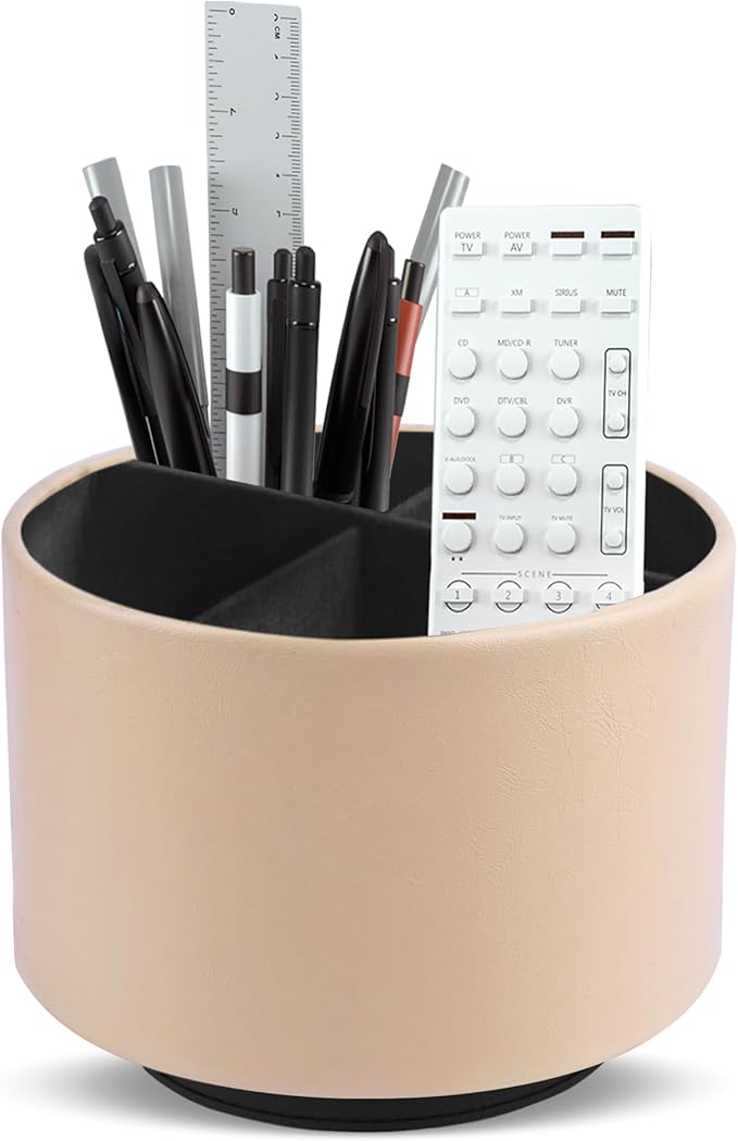 Hennaja Round Leather Art Supply Organizer, Remote Control Holder, 360 Degree by Hennaja