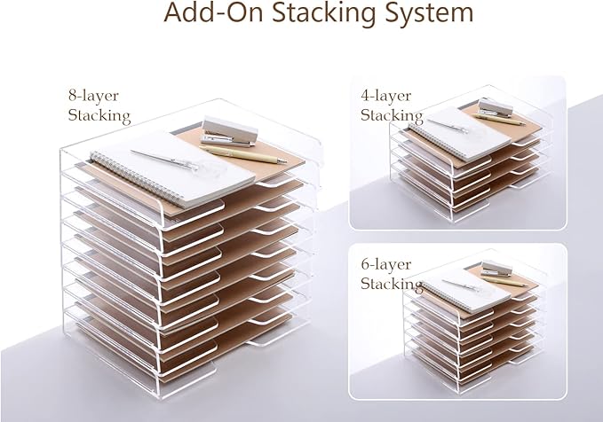 SANRUI Stackable Paper Tray, Acrylic File Organizer, Paper Tray Organizer - Image 8