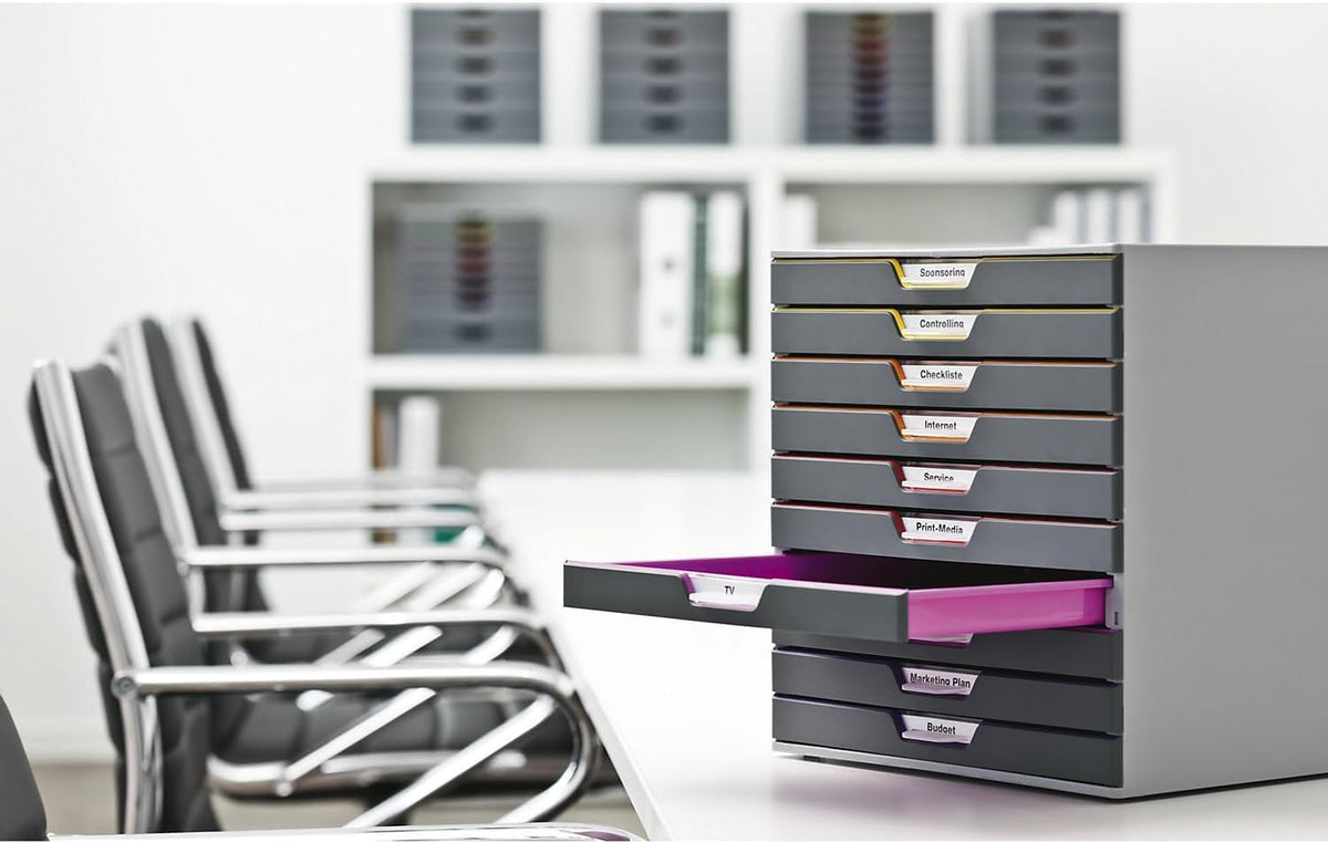 Durable Varicolor 10 Drawer Unit - Gray Desktop Drawer Set with 10 Color Code...
