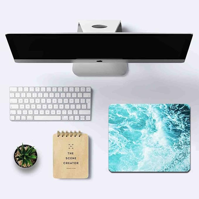 IMAYONDIA Blue Teal Green Sea Waves Mouse Pad, Square Ocean Mouse Pad - Image 6