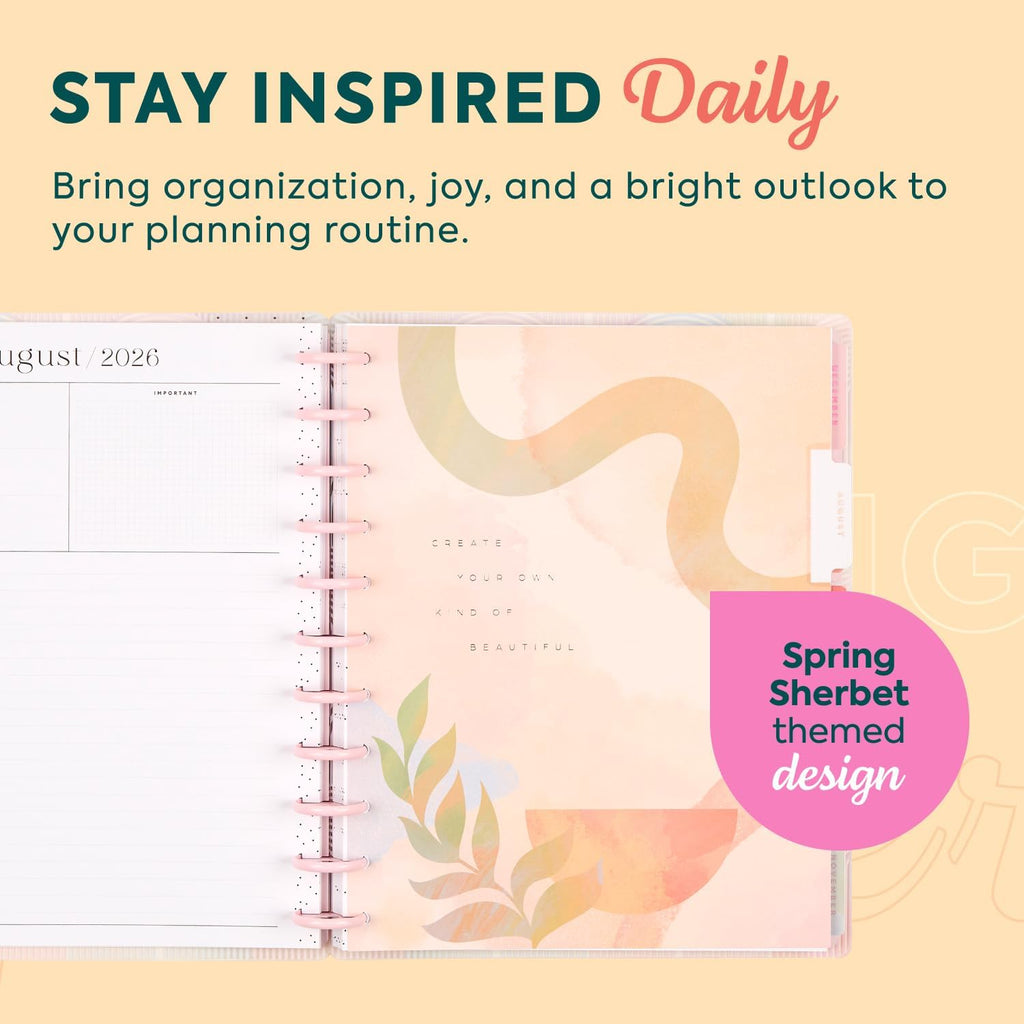 Happy Planner Disc-Bound Planner July 2026–June 2027, Big Size | Includes 3 extra months and 2 sticker sheets, 8.5" x 11", Dashboard Layout, Spring Sherbet theme