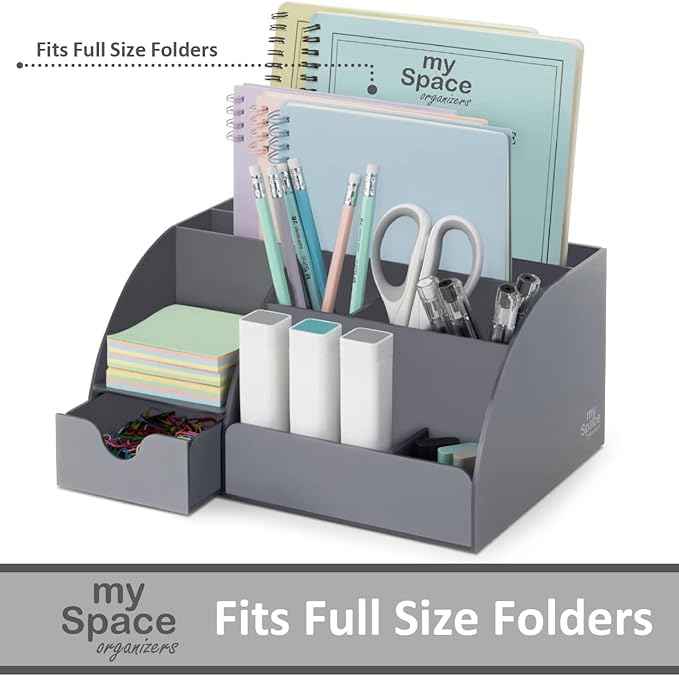 My Space Organizers Grey Desk Organizer, 9 Compartments, Office Supplies and - Image 3