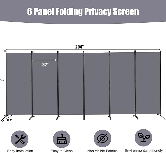Room Divider 6FT Folding Privacy Screens, 6 Panel Partition Room Dividers - Image 4