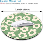 IMAYONDIA Green Round Mouse Pad, Vintage Groovy Flowers Mousepad Small - Image 2