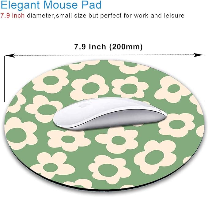 IMAYONDIA Green Round Mouse Pad, Vintage Groovy Flowers Mousepad Small - Image 2