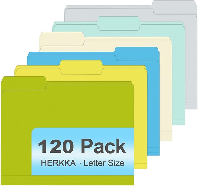 File Folder, HERKKA 120 Pack 1/3 Cut Tab File Folders, Letter Size, Colored by HERKKA