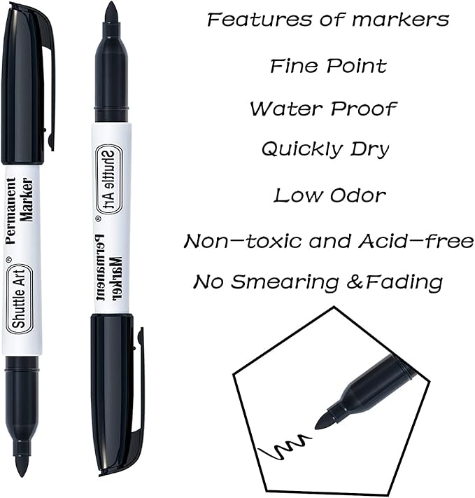Shuttle Art 24 Black Permanent Markers Fine Tip Markers, Perfect on Plastic - Image 3