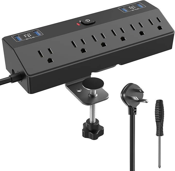 Desk Clamp Power Strip 2 USB C Desktop Mount Outlet Charging Station, 10FT by Fararaka