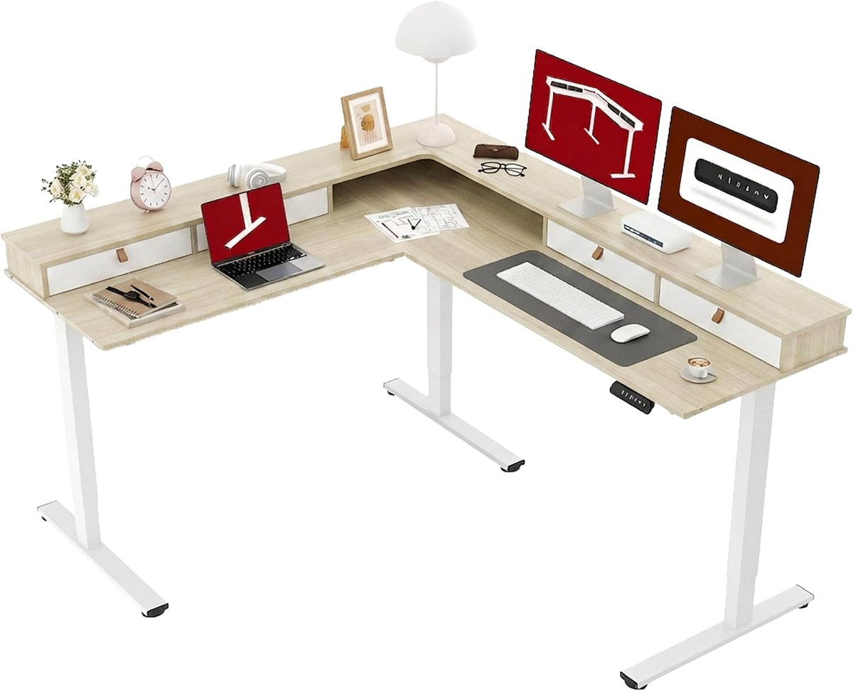 SANODESK 71x63 Electric L-Shaped Corner Standing Desk with 4 Drawers