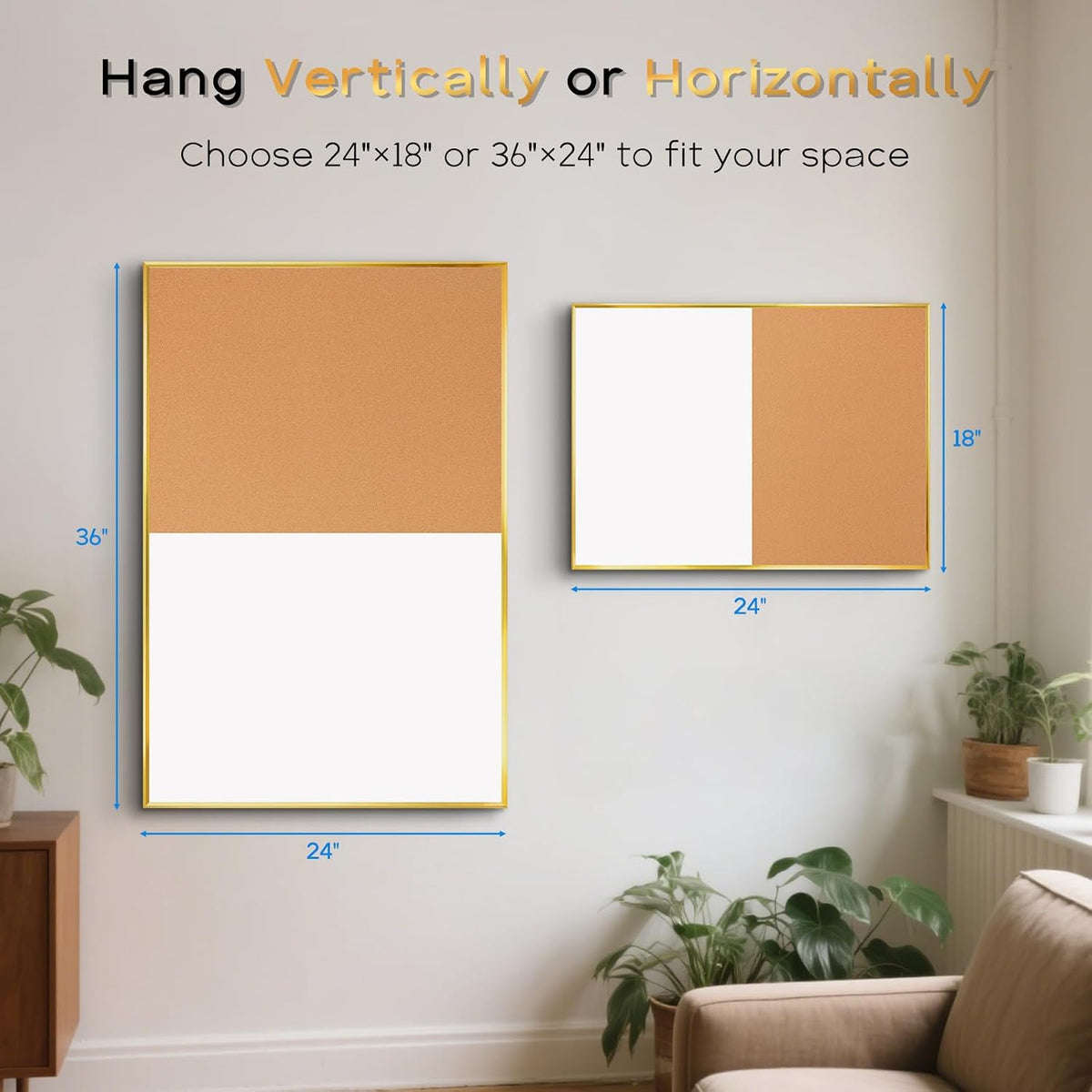 Magnetic Dry Erase White Board & Cork Board Combo, 24"x18", Wal...