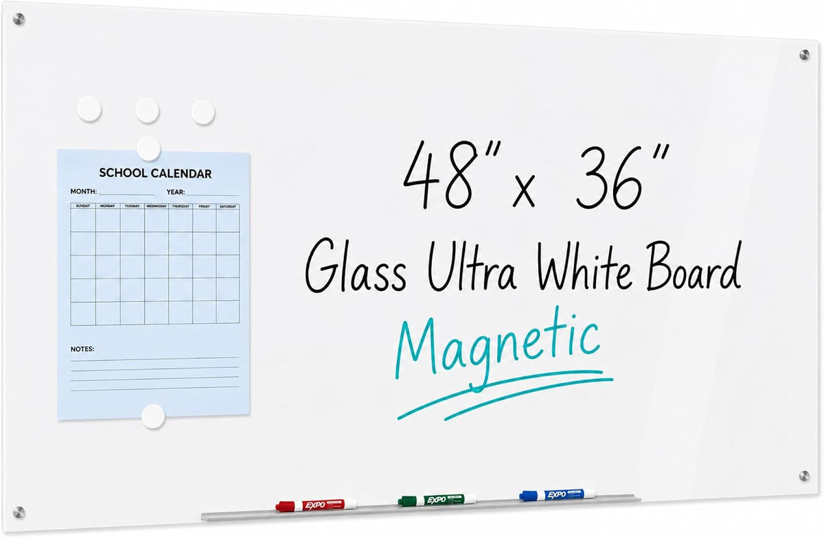 Audio-Visual Direct Magnetic Glass Whiteboard, 48" x 36", Ultra-White