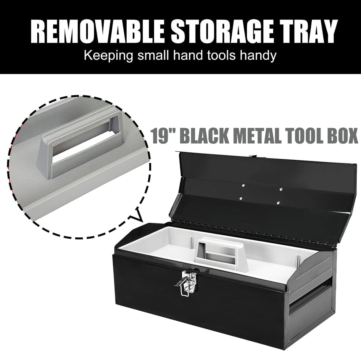 19" portable tool box, metal tool box, ideal, package contents