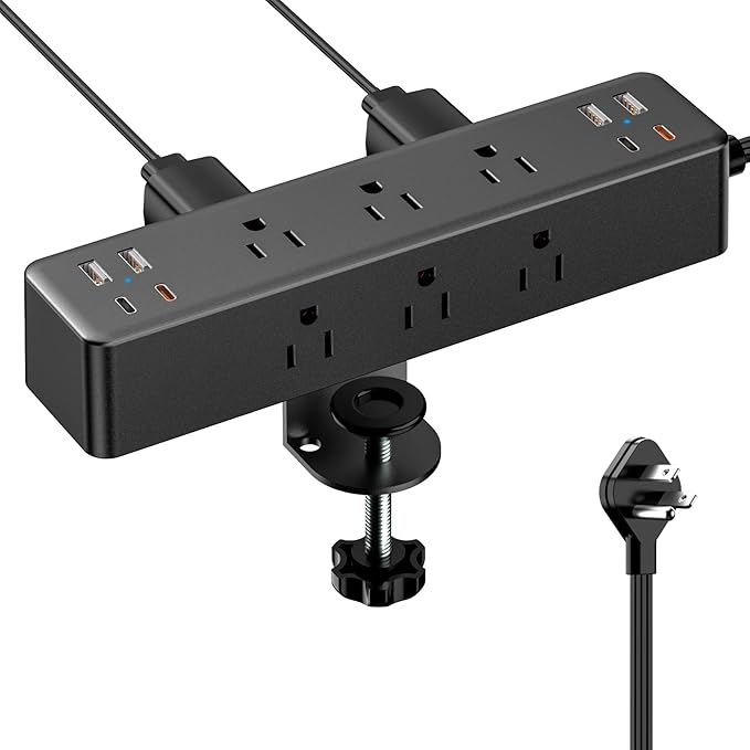 Flat Plug Desk Clamp Power Strip 10FT, 40W Total Fast Charging Station by AcozvinPowerStrip