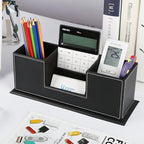 KINGFOM Office Supplies Desk Organizer PU Leather Storage Box 4 Divided - Image 6