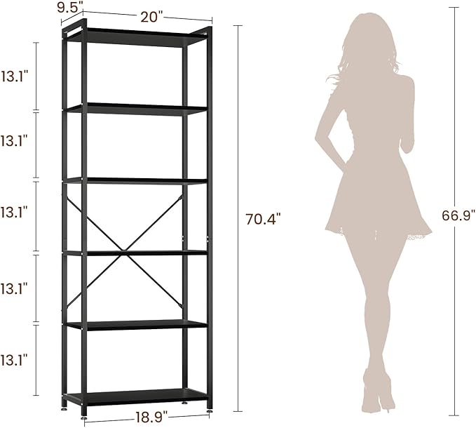 Casaottima Book Shelf, 6 Tier Tall Bookshelf, Modern Wood Bookcase Shelves - Image 2
