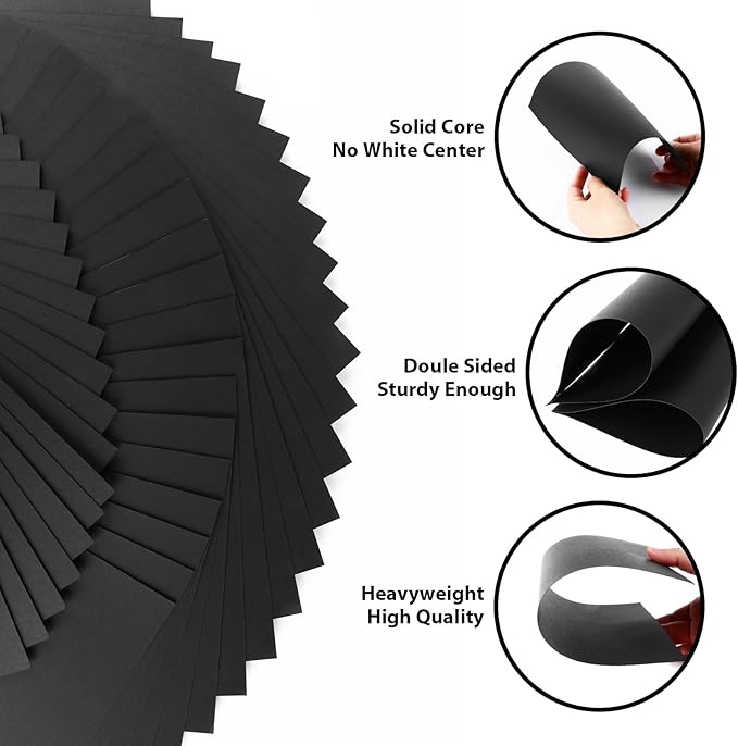 OcePor 100 Sheets Black Cardstock 11” x 17”, 65lb/180gsm Black Card Stock - Image 3