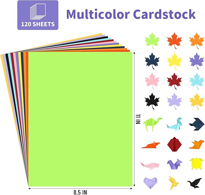 120 Sheets 8.5" X 11" Colored Cardstock, 12 Assorted Colors Construction Paper - Image 2