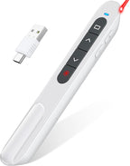 White USB C Presentation Clicker, Volume Control Wireless Presenter, RF 2.4GHz by DINOSTRIKE
